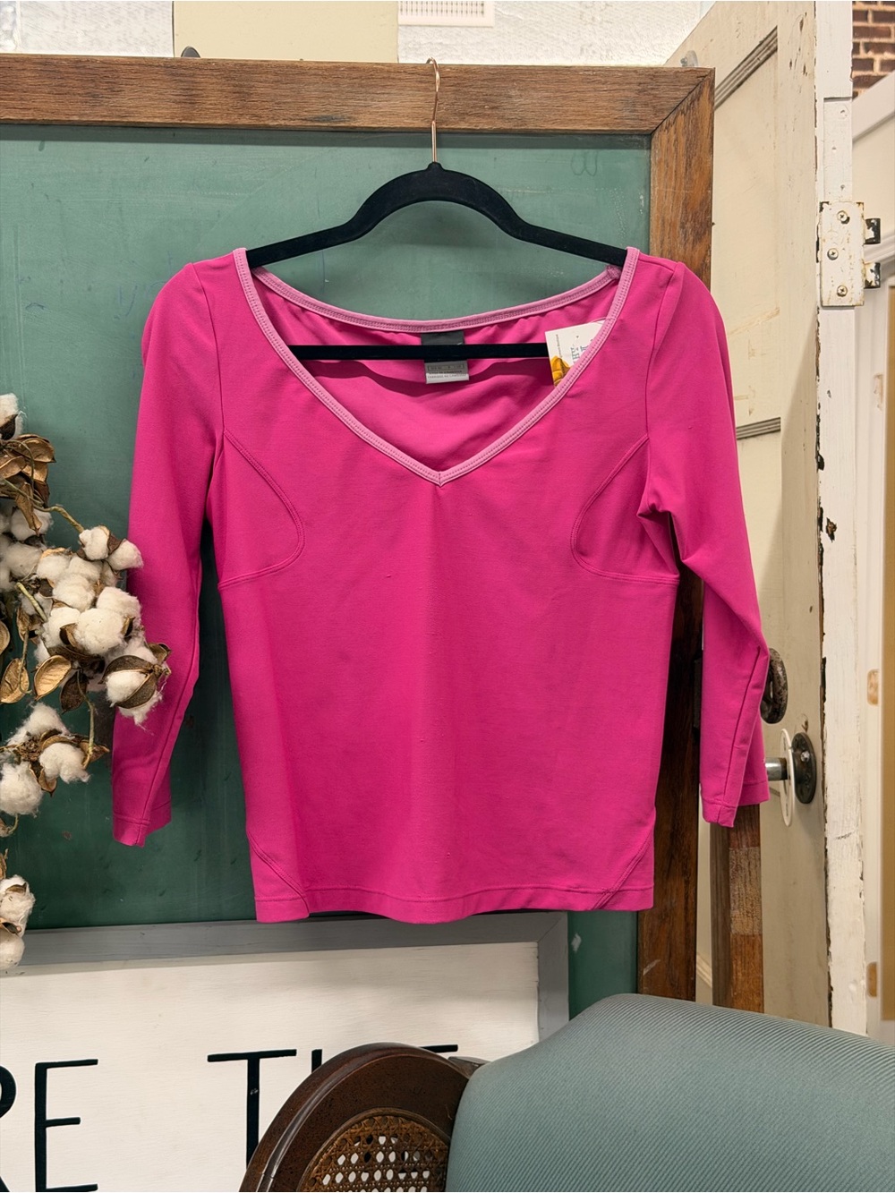 Nike Women's Hot Pink V-Neck Long Sleeve Tee